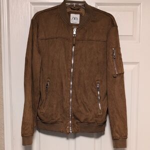 Unisez Zara Camel Suede-Style Bomber Jacket